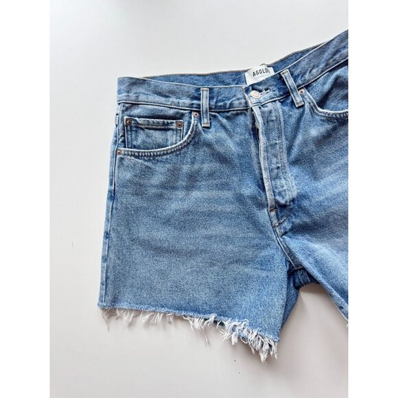 AGOLDE Parker Long Skywave High Rise Denim Cut Off Shorts, Size 30 - Picture 6 of 13